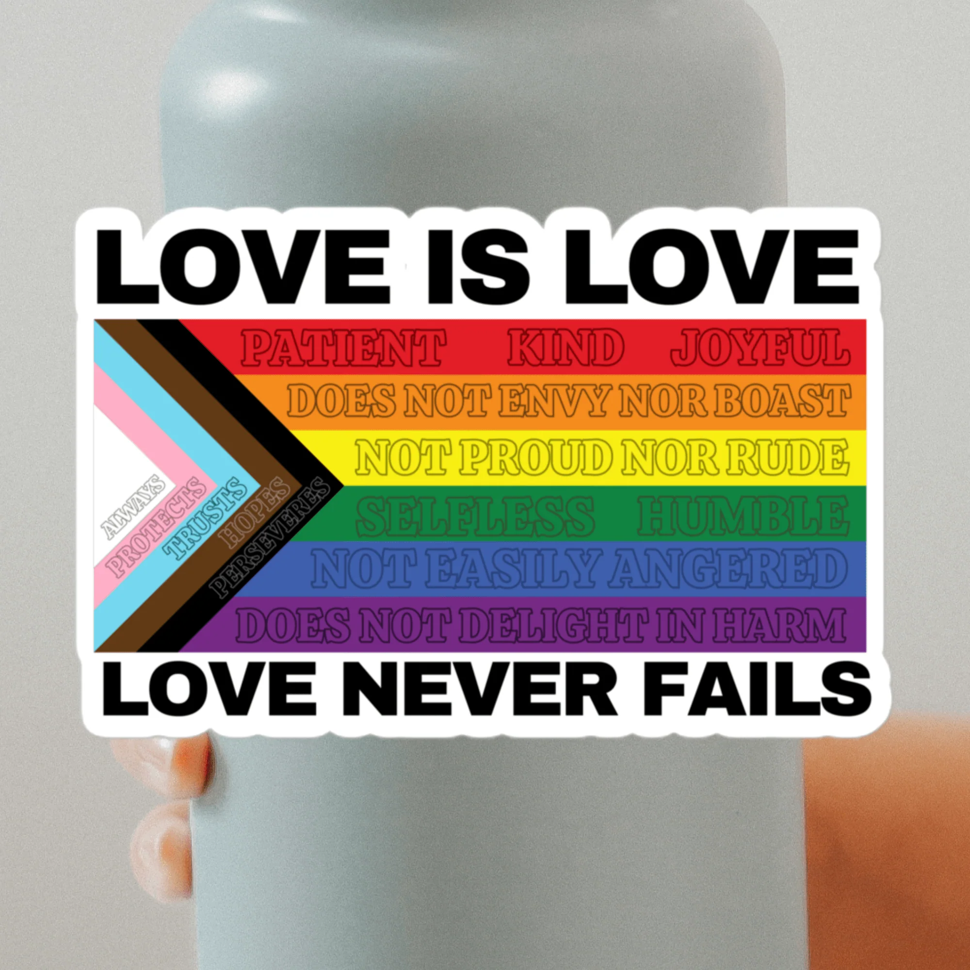 Love Never Fails square sticker - Image 3
